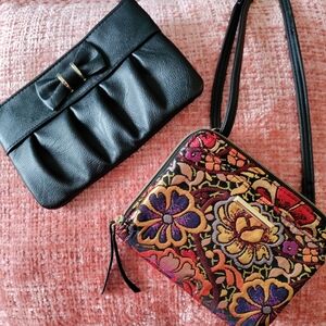 Floral Embroidered Crossbody Bag and Black Bow Wristlet NEW 2 For $20 Deal